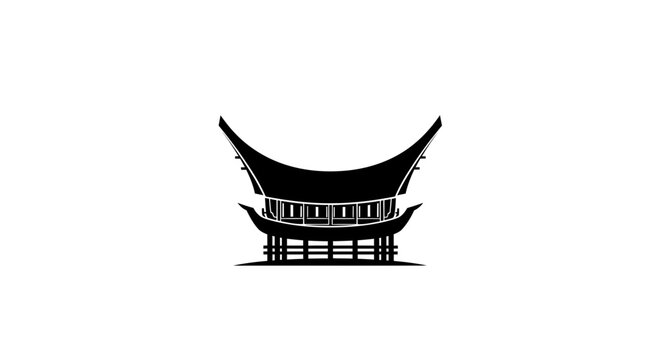 Traditional Indonesian Batak House Silhouette Icon.