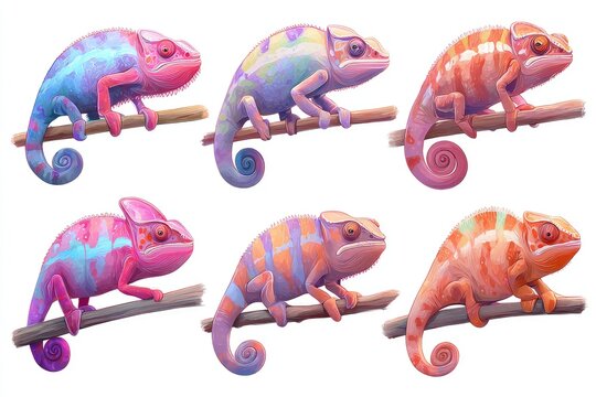 Colorful chameleon illustrations isolated on white background for design