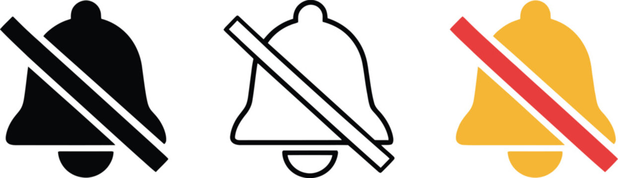 Prohibited bell icon with diagonal slash over black and yellow gradient background Vector