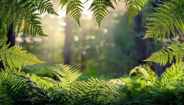fern foliage framed by natural forest backdrop