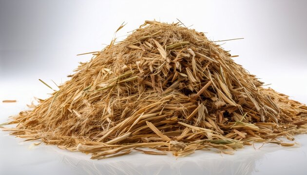 pure white background featuring nutritious timothy hay pile for small pets