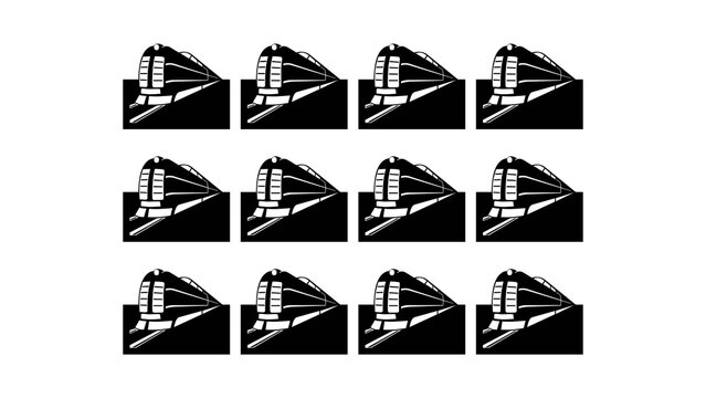 Set of vintage steam train vector icons, classic locomotive silhouettes on white
