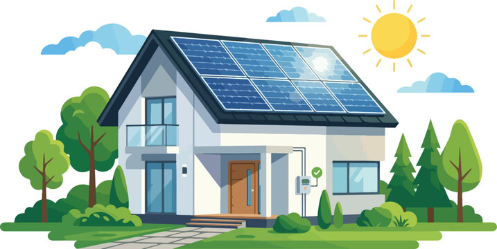 Solar Panel Renewable Energy city Modern Clean Eco Power Vector Illustration