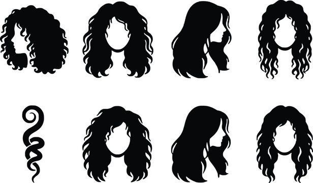 Black and white curly hairstyles vector illustrations collection Vector
