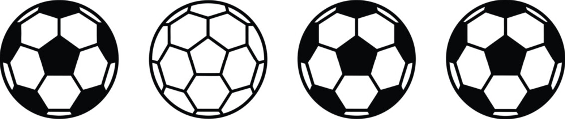 Naklejka premium Four classic black and white soccer balls in a row Vector