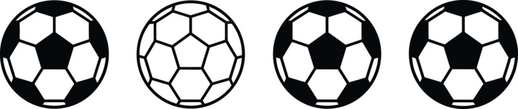 Four classic black and white soccer balls in a row Vector