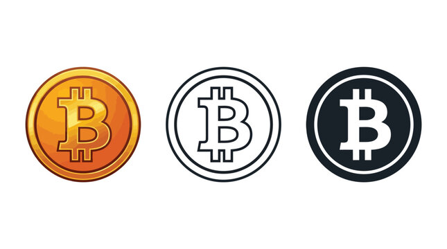 Bitcoin coin icons set representing digital currency and financial technology for modern online banking investment systems
