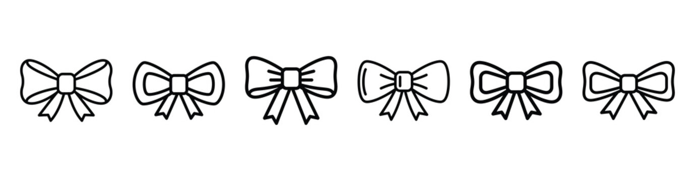 christmas bow line web icon set. Christmas outline icons on white background.