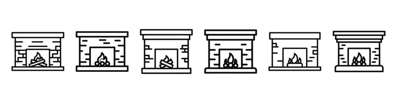 christmas fireplace mantle line web icon set. Christmas outline icons on white background.