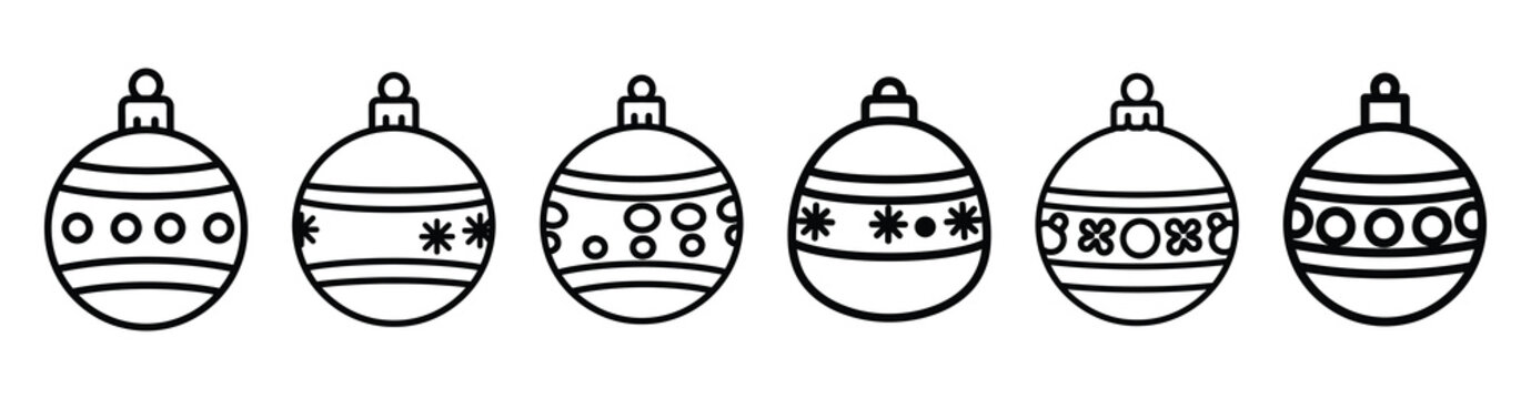 christmas ornament pattern line web icon set. Christmas outline icons on white background.