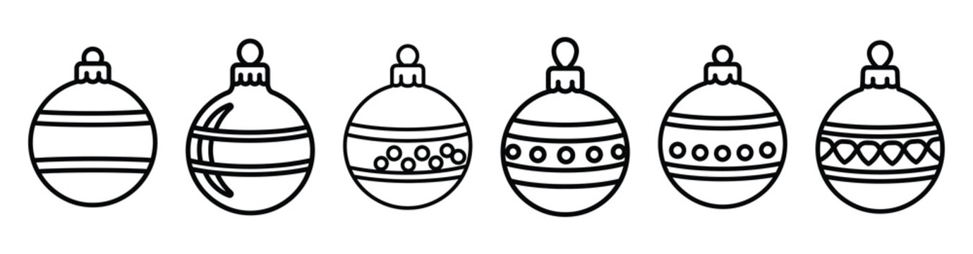 christmas ornament highlight line web icon set. Christmas outline icons on white background.