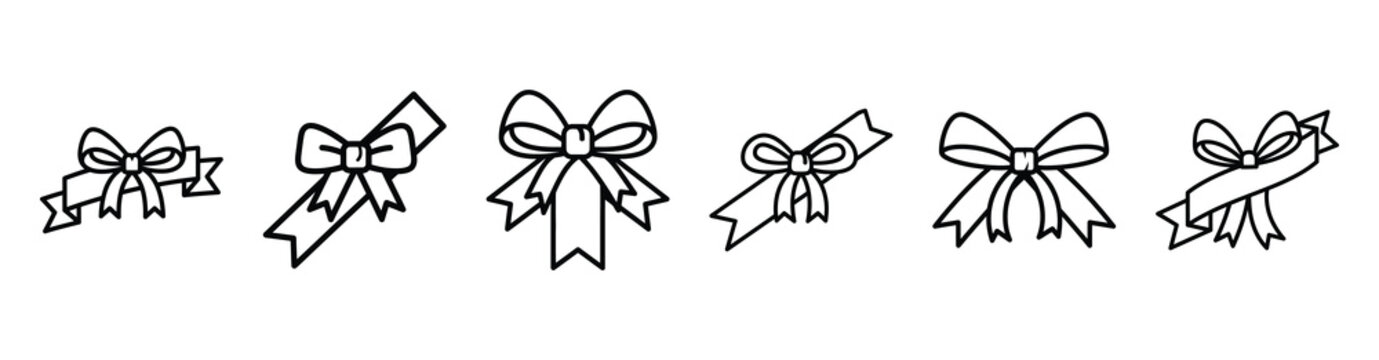 christmas ribbon decor line web icon set. Christmas outline icons on white background.