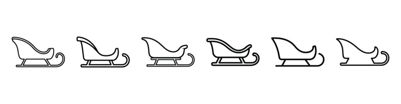 christmas sled line web icon set. Christmas outline icons on white background.