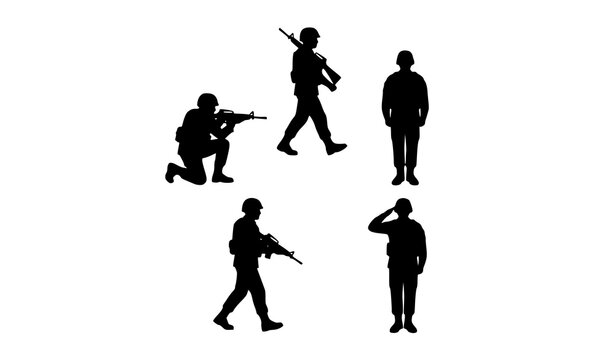Military Personnel Vector Set Soldier Silhouette Illustration Collection
