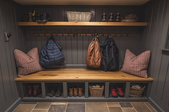 Bench and storage in mud room.