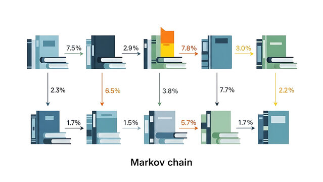 Markov chain diagram with book isolated on a transparent background
