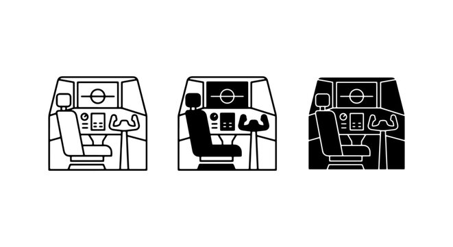 Pilot Cockpit Icons, Flight Simulator Controls, Aviation Training Vector Set