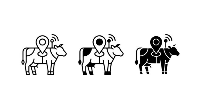 Cow Tracking Icons, Livestock GPS Location Markers, Farm Animal Monitoring Vector Set