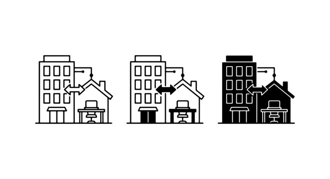Remote Work Icons, Home Office Setup, Hybrid Work Model, Business Connectivity