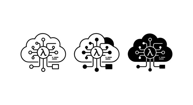 Cloud Computing Lambda Icons, Serverless Technology Symbols, Digital Data Network Icons