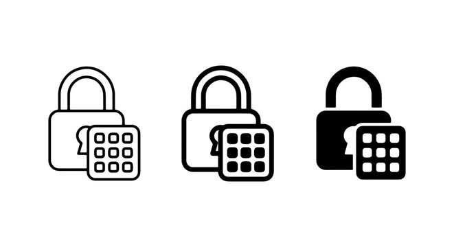 Padlock and Keypad Icons, Security and Access Symbols, Digital Lock Vector Set