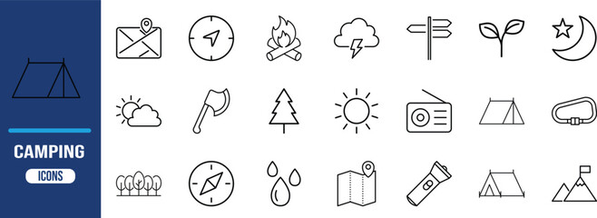 Outdoor adventure camping travel icons. compass icon set, tent icon set, campfire icon set © Ayub