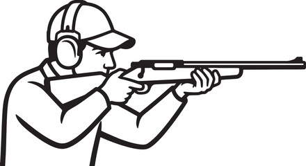 A focused marksman aiming a rifle, depicted in a bold black and white style, emphasizing concentration, precision, and the sport of shooting also transparent background © PixelSaga MH2 