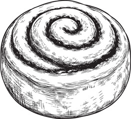 Hand-drawn of a delicious cinnamon roll, featuring a detailed spiral pattern and textured shading, evoking warmth, sweetness, and homemade baking artistry also transparent background © PixelSaga MH2 