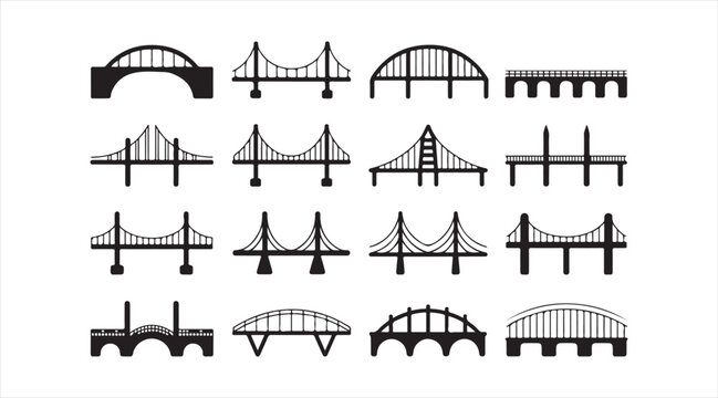 Civil engineering bridge icons for transportation design