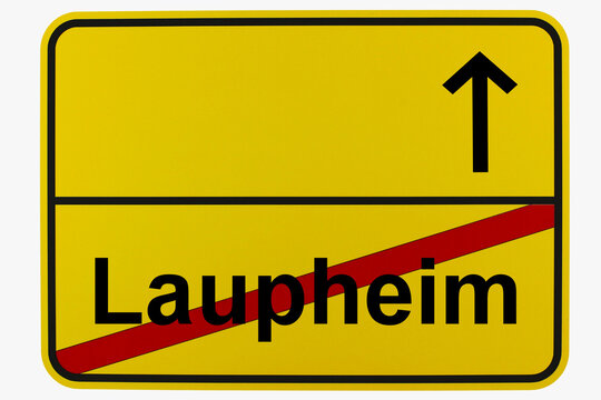 Illustration eines Ortsausgangsschildes von Laupheim in Baden-W&uuml;rttemberg	