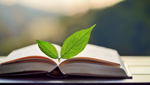 esr small green leaf is placed on top of book