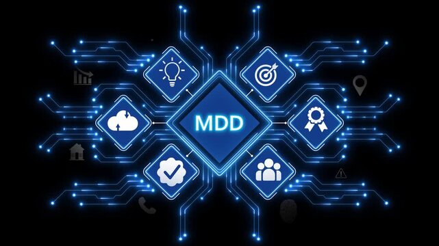 MDD Data Documentation Animation with Intelligent Information Network and Futuristic Digital Management Interface