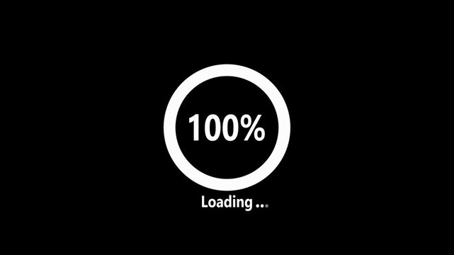 Science Loading white Circle Ring on black background. 100 in the loading ring. Loading Transfer Download Animation from zero to one hundred percent. Circle.4k