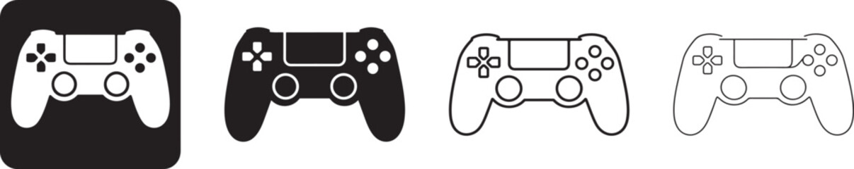 Game Controller Icon Set, Video Game Pad Vector Illustration, Gaming Joystick Outline and Glyph Symbols. © MdShohidul