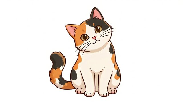 Cute 2D Calico Cat Character Illustration