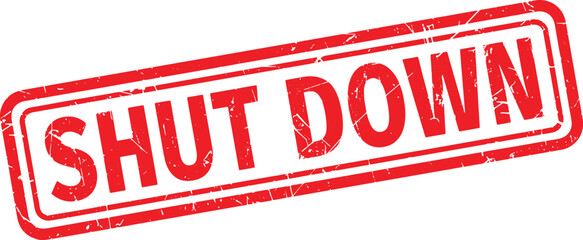 SHUT DOWN red rubber stamp text © Raihan