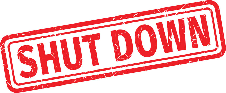 SHUT DOWN red rubber stamp text