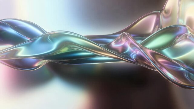 Abstract iridescent fluid shapes in glossy style on soft gradient backdrop, concept of modern elegance design