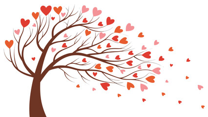 Naklejka premium Vector illustration tree with heart shaped leaves blowing in the wind, valentines day love concept illustration