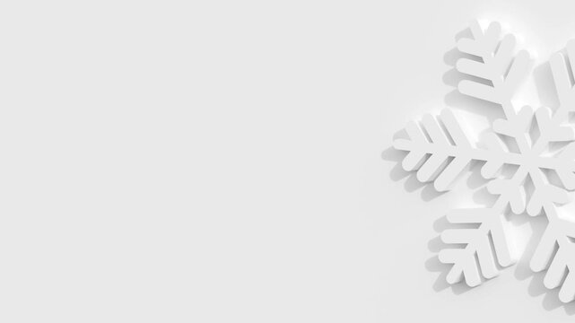 White 3D Snowflake Rotating Clockwise on White Background Right Side Cropped Landscape Hi-res 4K 30 FPS 16:9 Aspect Ratio Seamless Loop Repeatable