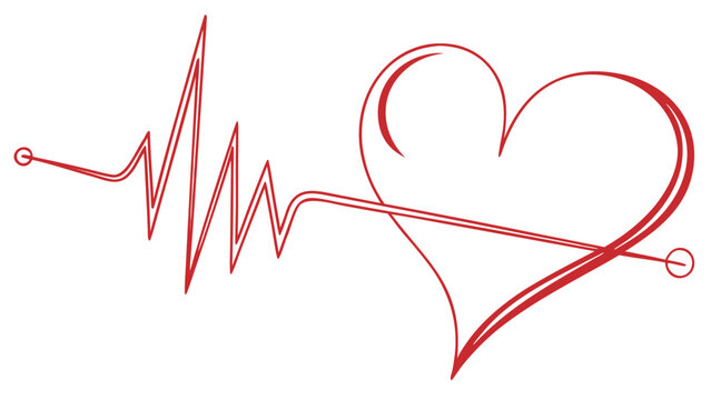 Vector illustration red heart shape with ekg heartbeat line