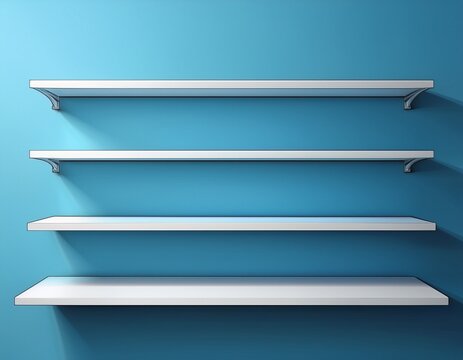 modern display shelve glossy white with sky blue background and drop shadow 3d cad rendering no ai ki