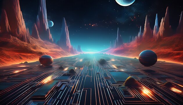 ai driven creative digital universe in expansive wide format futuristic technology landscape