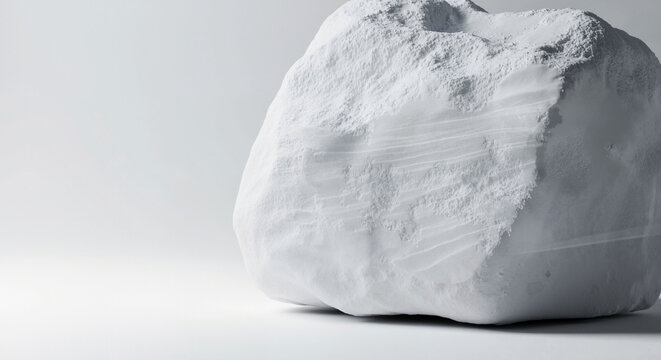 Massive white gypsum alabaster stone with a clean aesthetic representing natural beauty against a minimalist background