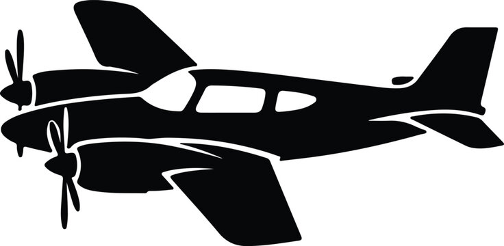 Silhouette design of a vintage twin engine propeller airplane vector
