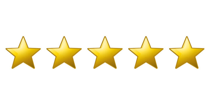 Five golden stars rating icon for customer review and feedback