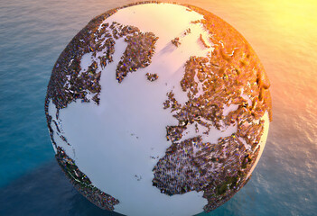 Fototapeta premium Earth globe covered in people forming continents and landmasses.