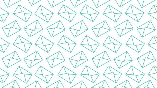 Seamless pattern of blue outline envelopes on white background