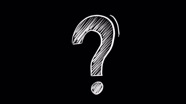 White question mark drawn in chalk, animation, transparent background