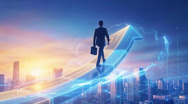 Professional Success Concept with Upward Arrow and Businessman